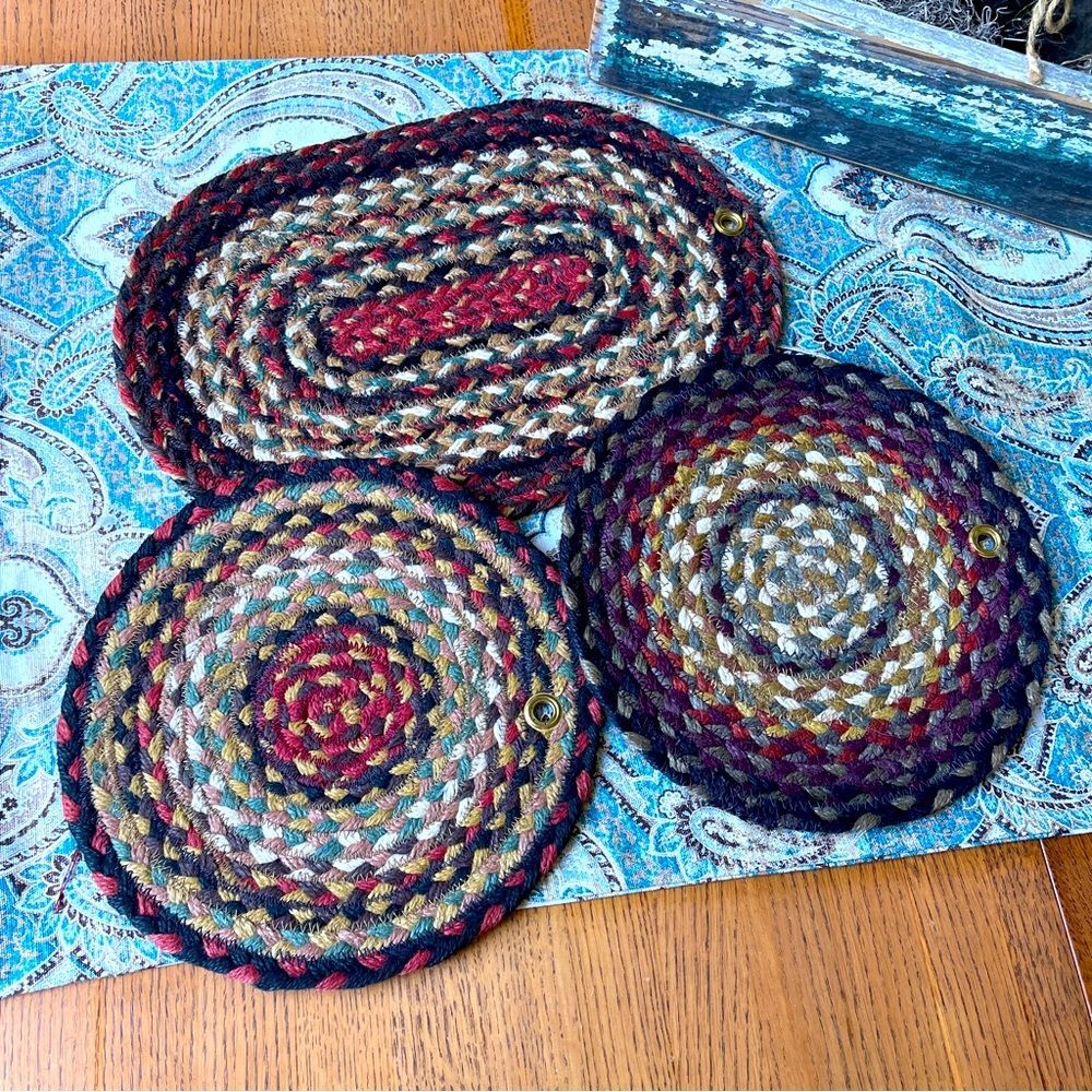 Earth Rugs Braided Jute 3pc Trivet Wall Hanging Set Red Earth NWT